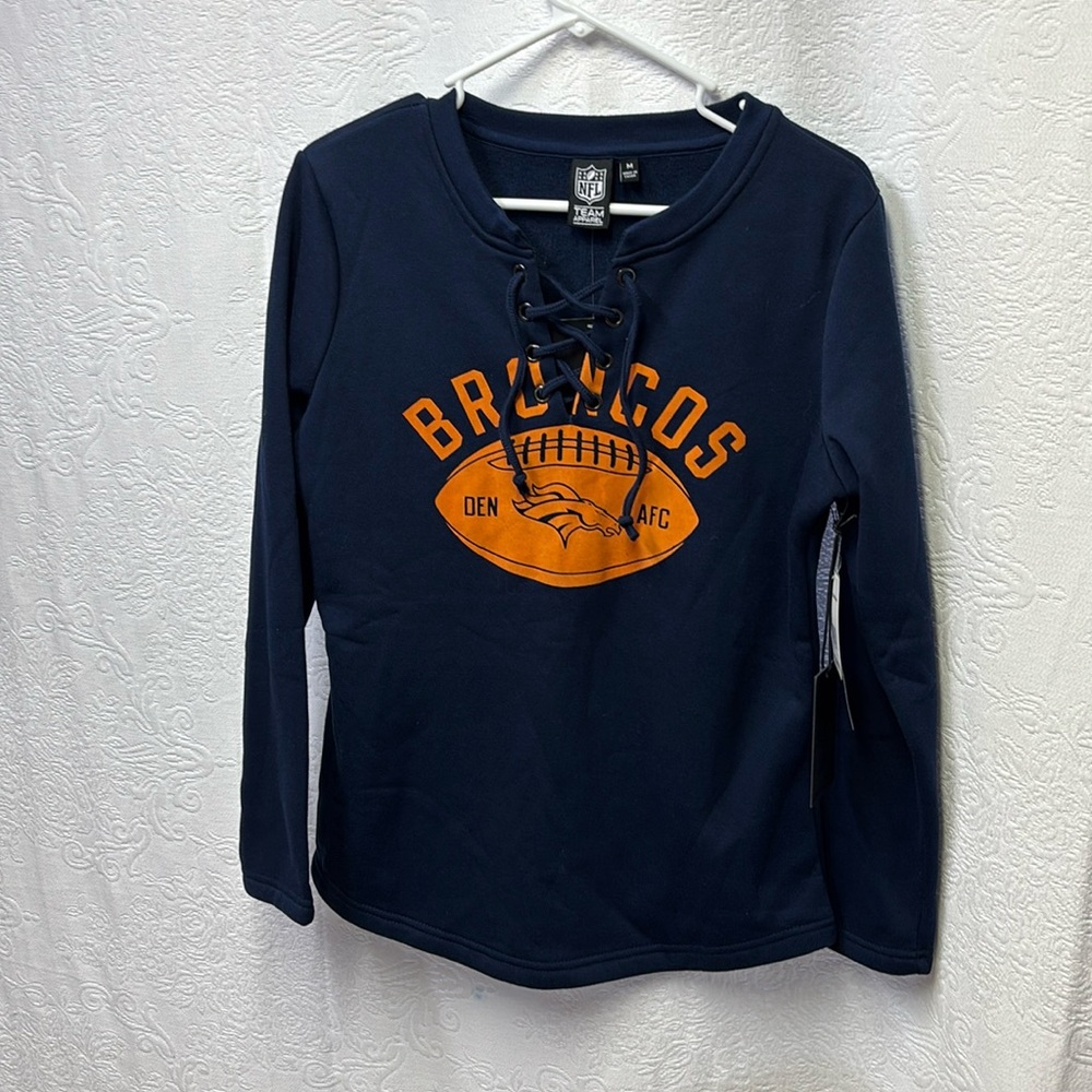 NFL Denver Broncos Woman’s Long Sleeve Lace-Up Sweatshirt Size M